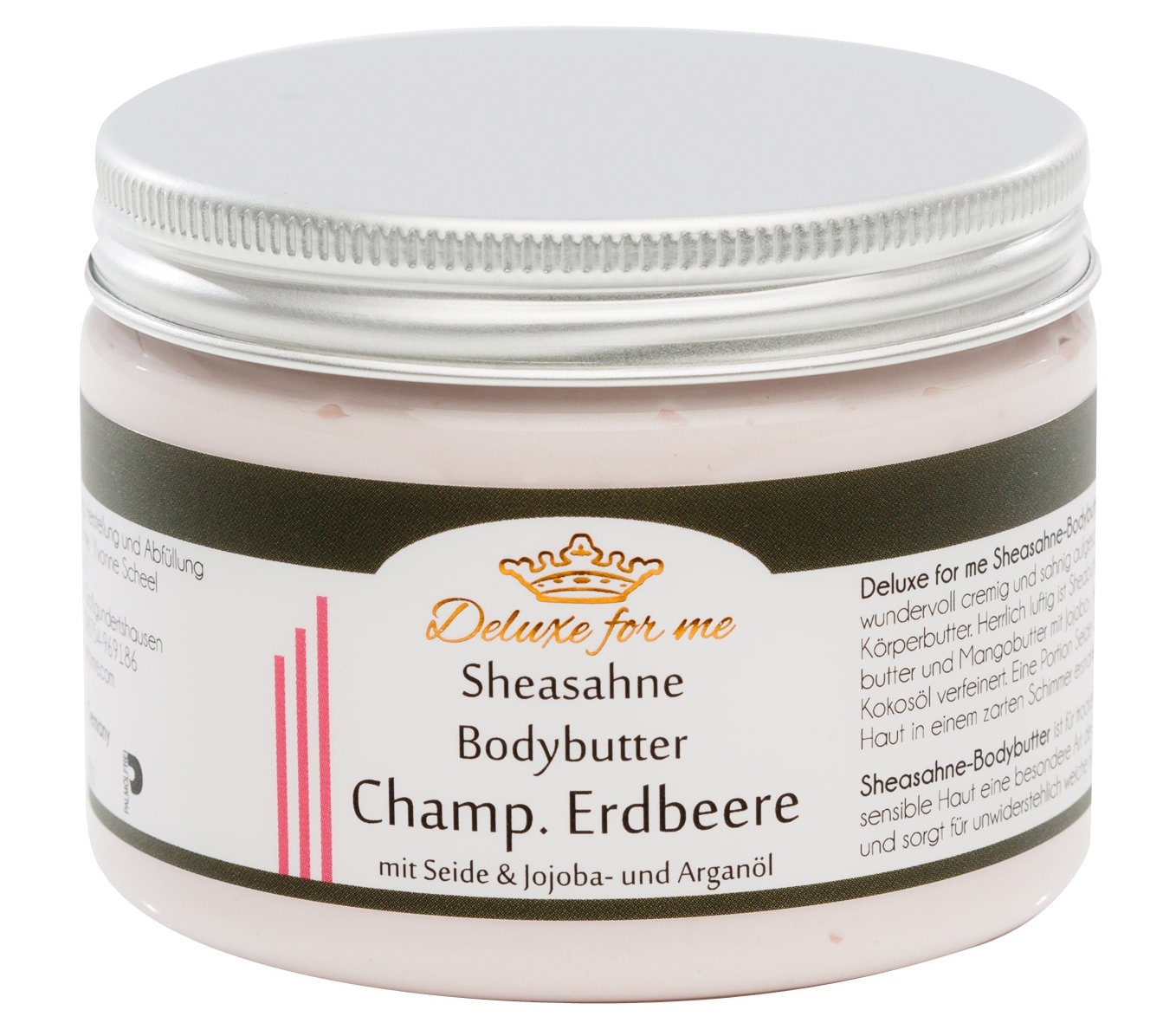 194.29Eur/1Kg Bodybutter - Sheasahne Champagner Erdbeere 194.29Eur/1Kg Bodybutter - Sheasahne Champagner Erdbeere von Deluxeforme