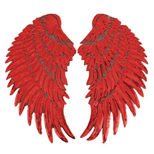 Demarkt Pailletten Aufnäher Bügelbild Aufbügler Bügeleisen auf Patches Applikation Engel Flügel Muster für T-Shirt Jeans Kleidung Taschen 1 Paar (Rot) von Demarkt