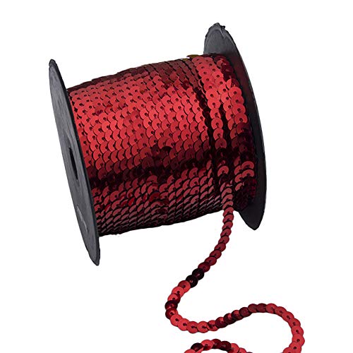 Demarkt Paillettenband, 90 Meter Langes, Farbiges Pailletten Band - 6 mm Breites Bortenband - Glänzende Paillettenbänder für Bastelprojekte, Tanzbekleidungen, 1 Volumen (Rot) von Demarkt