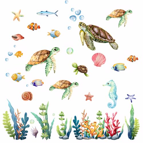 Demarsen 2 Stück Wandtattoo Unterwasserwelt, 90 x 30 cm Wandaufkleber Unter dem Meer Wasserfest, Fisch Meeresschildkröte Seetang Wandsticker für Kinderzimmer Badezimmer Schlafzimmer Wanddeko Demarsen 2 Stück Wandtattoo Unterwasserwelt, 90 x 30 cm Wandaufkleber Unter dem Meer Wasserfest, Fisch Meeresschildkröte Seetang Wandsticker für Kinderzimmer Badezimmer Schlafzimmer Wanddeko von Demarsen