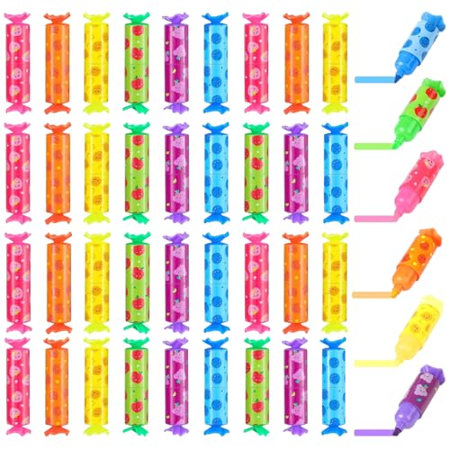 Demarsen 36 Stück Mini Textmarker für Kinder, 6 Farbe Bonbon Form Highlighter Marker, Klein Lustige Stifte mit Obst Drucke, Bonbon Textmarker für Mitgebsel Kindergeburtstag Party Geschenke Schule von Demarsen