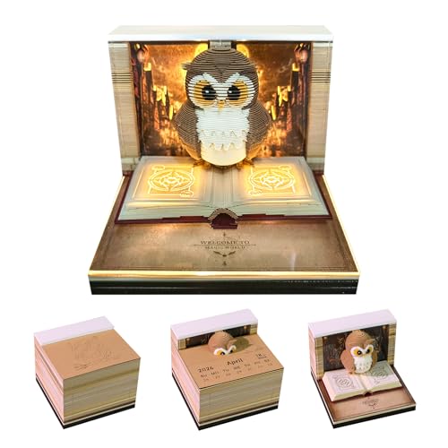 3D Notizblock, Kalender 2026 mit LED, 3D Kalender, 3D Notizblock Baum Wochenkalender Tagesabreißkalender, Tischkalender Schreibtisch Deko (Eule) von Demiawaking