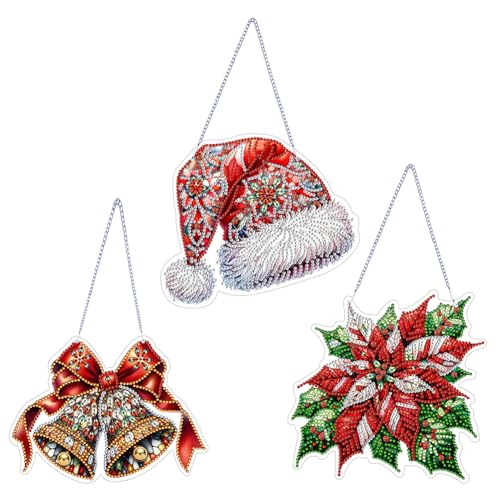 3Pack DIY Diamond Painting Weihnachten Girlande Kranz Set, 5D Diamant Painting Anhänger Kits mit Kette, Diamant Malerei Türkranz Weihnachtsdeko Tür Fenster Deko (A) von Demiawaking