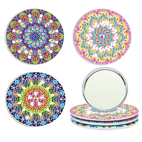 3Pcs Diamond Painting Spiegel, tragbar Taschenspiegel Kristall Diamant Painting Schminkspiegel, DIY Malen nach Zahlen Reisespiegel Kits, Diamant Malerei Geschenk für Erwachsene und Kinder (B) von Demiawaking