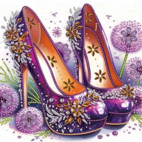 5D DIY Diamond Painting Bilder Pumps Set,Teilbohrer Diamant Painting Hoher Absatz und Blumen Kit, Teilweise Mosaikherstellung Diamant Malerei Malen nach Zahlen 30x30cm (A) von Demiawaking