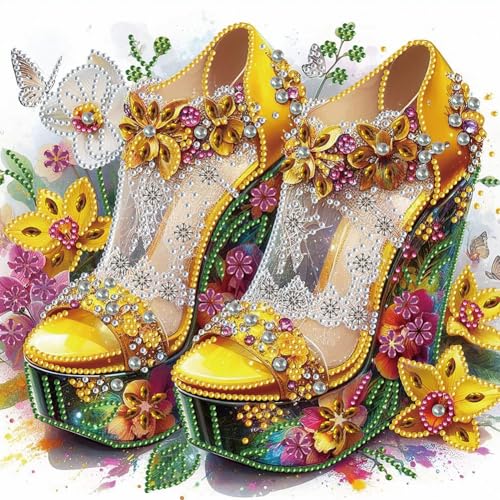 5D DIY Diamond Painting Bilder Pumps Set,Teilbohrer Diamant Painting Hoher Absatz und Blumen Kit, Teilweise Mosaikherstellung Diamant Malerei Malen nach Zahlen 30x30cm (D) von Demiawaking