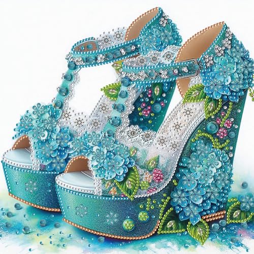 5D DIY Diamond Painting Bilder Pumps Set,Teilbohrer Diamant Painting Hoher Absatz und Blumen Kit, Teilweise Mosaikherstellung Diamant Malerei Malen nach Zahlen 30x30cm (E) von Demiawaking