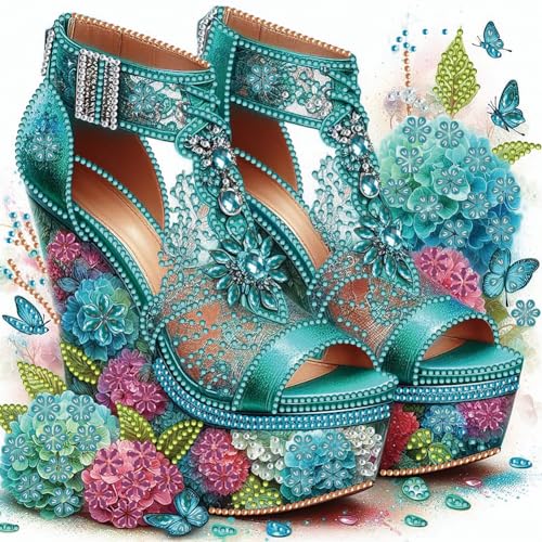 5D DIY Diamond Painting Bilder Pumps Set,Teilbohrer Diamant Painting Hoher Absatz und Blumen Kit, Teilweise Mosaikherstellung Diamant Malerei Malen nach Zahlen 30x30cm (F) von Demiawaking
