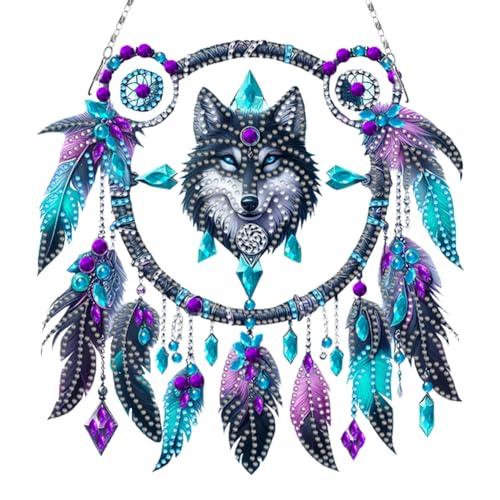 5D DIY Diamond Painting Kranz Girlande Set, Diamant Painting Anhänger Türkranz Kits mit Kette, Diamant Malerei Traumfänger Kit Tür Fenster Deko DIY Geschenk (I) von Demiawaking