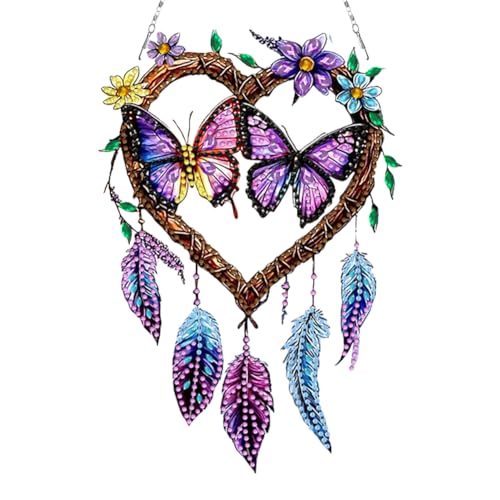 5D DIY Diamond Painting Kranz Girlande Set, Diamant Painting Anhänger Türkranz Kits mit Kette, Diamant Malerei Traumfänger Kit Tür Fenster Deko DIY Geschenk (J) von Demiawaking