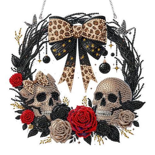 5D DIY Diamond Painting Kürbis Girlande Kranz Set, DIY Diamant Painting Anhänger Halloween Kits mit Kette, Diamant Malerei Türkranz Kürbis Halloween Deko Tür Fenster Deko (I) von Demiawaking