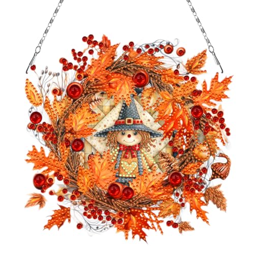 5D DIY Diamond Painting Kürbis Girlande Kranz Set, Diamant Painting Anhänger Herbstdeko Kits mit Kette, Diamant Malerei Türkranz Kürbis Herbst Deko Tür Fenster Deko DIY Geschenk (06) von Demiawaking
