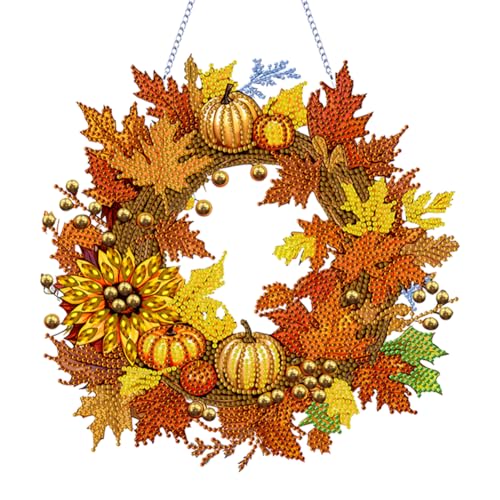 5D DIY Diamond Painting Kürbis Girlande Kranz Set, Diamant Painting Anhänger Herbstdeko Kits mit Kette, Diamant Malerei Türkranz Kürbis Herbst Deko Tür Fenster Deko DIY Geschenk (D) von Demiawaking