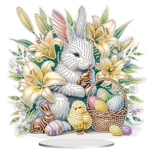 5D DIY Diamond Painting Osterdeko Osterhase Tischdeko Set, Diamant Malerei Ostereier Tisch Deko Ostern Deko, Diamant Painting Ostern Party Geschenk (01) von Demiawaking