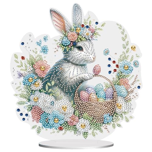 5D DIY Diamond Painting Osterdeko Osterhase Tischdeko Set, Diamant Malerei Ostereier Tisch Deko Ostern Deko, Diamant Painting Ostern Party Geschenk (04) von Demiawaking