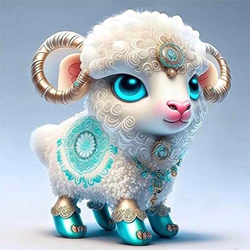 5D DIY Diamond Painting Tierkreiszeichen Bilder, Full Drill Diamant Painting 12 Tiere Sternzeichen Stickerei Kreuzstich Deko 30x30cm (Schaf) von Demiawaking