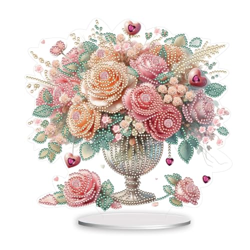 5D DIY Diamond Painting Tischdeko Blumen Rose Set, Diamant Malerei Tisch Deko Strauß Vase Ornament, Diamant Painting Geschenk (A) von Demiawaking