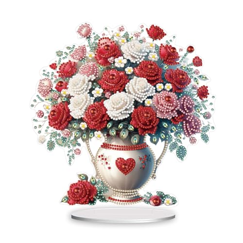 5D DIY Diamond Painting Tischdeko Blumen Rose Set, Diamant Malerei Tisch Deko Strauß Vase Ornament, Diamant Painting Geschenk (B) von Demiawaking
