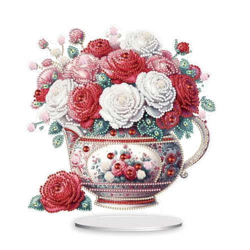 5D DIY Diamond Painting Tischdeko Blumen Rose Set, Diamant Malerei Tisch Deko Strauß Vase Ornament, Diamant Painting Geschenk (C) von Demiawaking