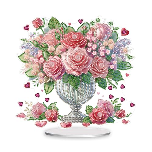 5D DIY Diamond Painting Tischdeko Blumen Rose Set, Diamant Malerei Tisch Deko Strauß Vase Ornament, Diamant Painting Geschenk (D) von Demiawaking