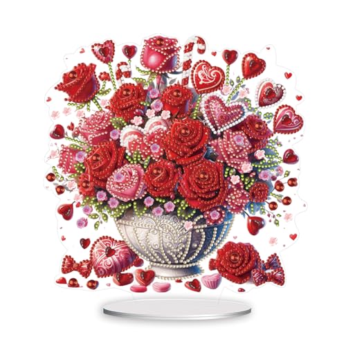 5D DIY Diamond Painting Tischdeko Blumen Rose Set, Diamant Malerei Tisch Deko Strauß Vase Ornament, Diamant Painting Geschenk (E) von Demiawaking