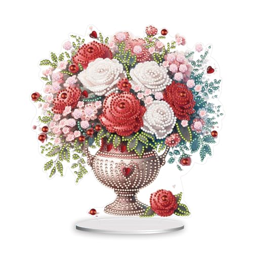 5D DIY Diamond Painting Tischdeko Blumen Rose Set, Diamant Malerei Tisch Deko Strauß Vase Ornament, Diamant Painting Geschenk (F) von Demiawaking