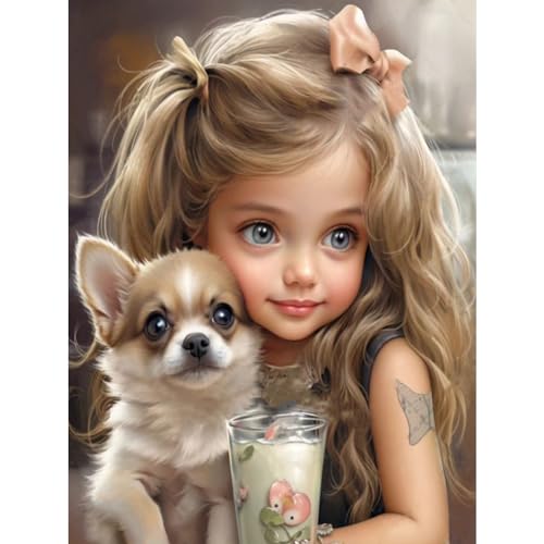 5D DIY Full Drill Diamond Painting Bilder Mädchen mit großen Augen, Vollbohrer Diamant Painting Süße Mädchen Kit, Diamant Malerei Handwerk Malen nach Zahlen 30x40cm (N) von Demiawaking