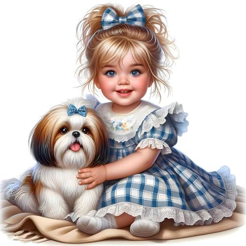 5D DIY Full Drill Diamond Painting Bilder Mädchen und Tiere Set, Vollbohrer Diamant Painting Süße Mädchen Kit, Diamant Malerei Malen nach Zahlen Erwachsene Kinder 30x30cm (36) von Demiawaking