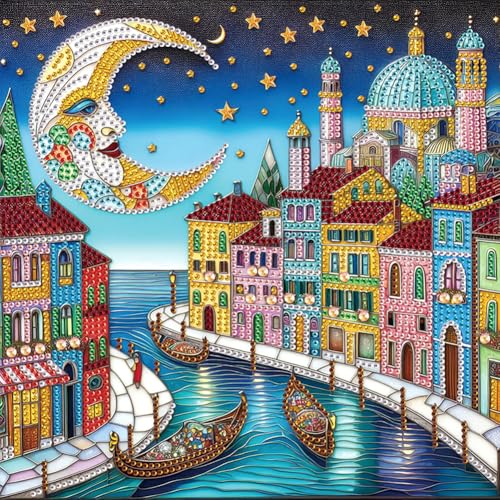 5D DIY Teilbohrer Diamond Painting Bilder Abstrakt Kit, Diamant Malerei Straße und Haus Set, Diamant Painting Kinder Set 30x30cm (I) von Demiawaking
