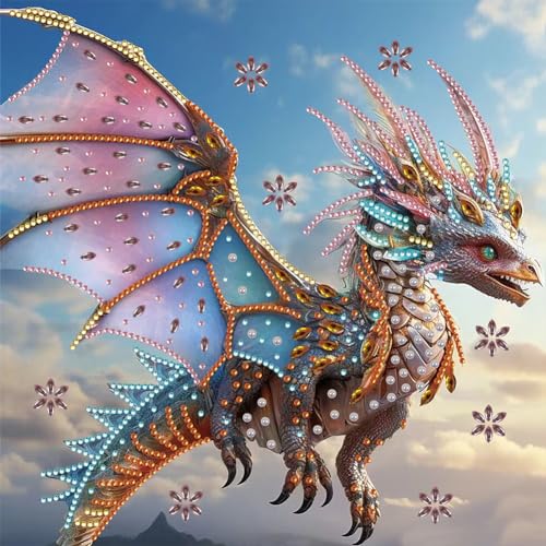 5D DIY Teilbohrer Diamond Painting Bilder Drachen Kit, Diamant Malerei Tiere Deko, Diamant Painting Kinder Mahlen nachen Zahlen Set 30x30cm (L) von Demiawaking