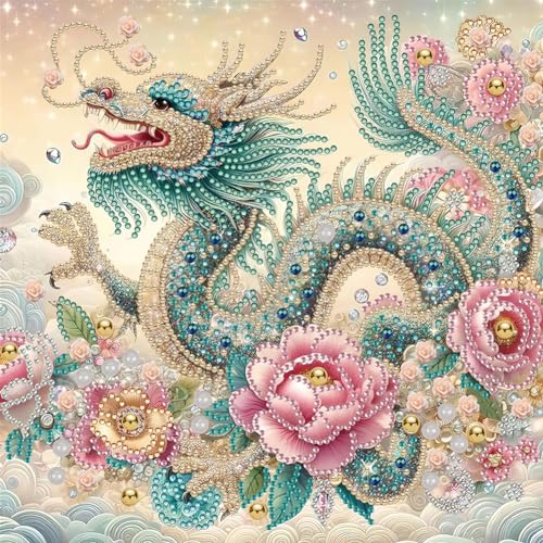 5D DIY Teilbohrer Diamond Painting Bilder Tiere Elefant Igel Eule Set, Teilweise Diamant Painting Tiere Kit Kreuzstich Stickerei Kit Diamant Malerei 30x30cm (Drache 05) von Demiawaking
