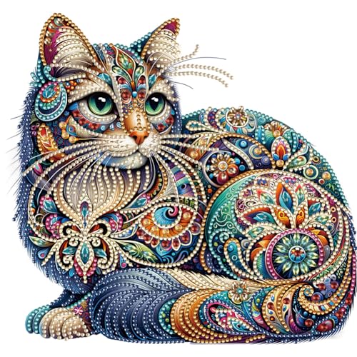 5D DIY Teilbohrer Diamond Painting Bilder Tiere Elefant Igel Eule Set, Teilweise Diamant Painting Tiere Kit Kreuzstich Stickerei Kit Diamant Malerei 30x30cm (Katze) von Demiawaking
