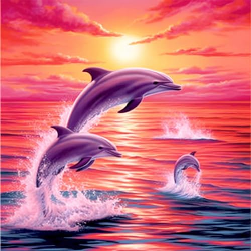 5D DIY Vollbohrer Diamond Painting Bilder Tiere Set, Diamant Painting Full Drill Kreuzstich Stickerei Tiere Kit Diamantmalerei 30x30cm (Delfin C) von Demiawaking
