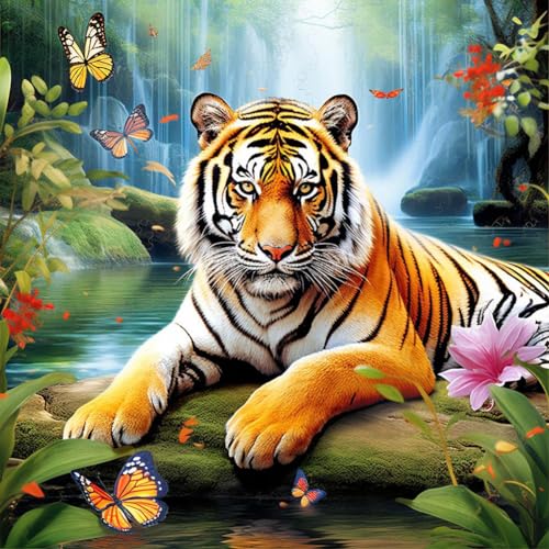 5D DIY Vollbohrer Diamond Painting Bilder Tiere Set, Diamant Painting Full Drill Kreuzstich Stickerei Tiere Kit Diamantmalerei 30x30cm (Tiger) von Demiawaking
