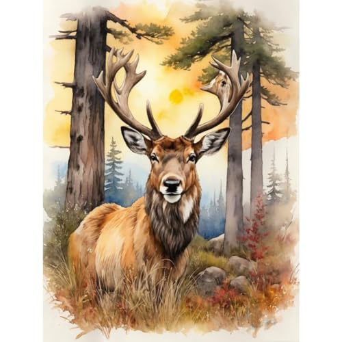 5D DIY Vollbohrer Diamond Painting Tier-Kit Deko Diamant Painting Full Round Drill Kreuzstich Stickerei Diamantmalerei 30x40cm (Elch 02) von Demiawaking