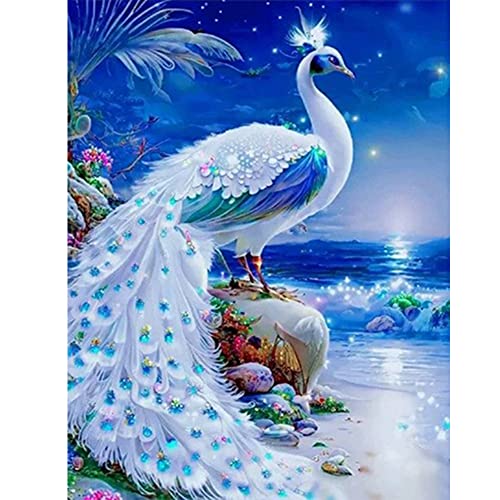 5D DIY Vollbohrer Diamond Painting Tier-Kit Deko Diamant Painting Full Round Drill Kreuzstich Stickerei Diamantmalerei 30x40cm (Pfau A) von Demiawaking