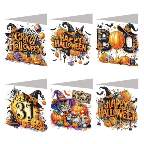 5D Diamond Painting Grußkarten mit Umschlag, DIY Diamant Malerei Halloween Karten Kürbis Halloween Deko, Diamant Painting Geschenkkarten (A) von Demiawaking