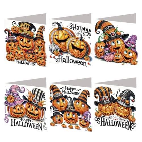 5D Diamond Painting Grußkarten mit Umschlag, DIY Diamant Malerei Halloween Karten Kürbis Halloween Deko, Diamant Painting Geschenkkarten (B) von Demiawaking