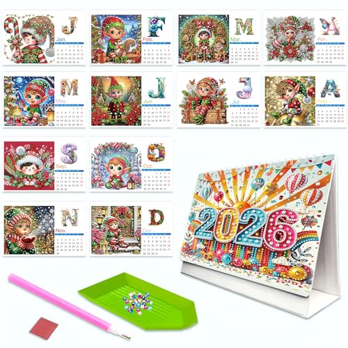 5D Diamond Painting Kalender 2026, DIY Diamant Malerei Calendar 2026 Tischkalender, Diamant Painting Tischkalender Tischdeko Paper Kalender Set Geschenk (06) von Demiawaking