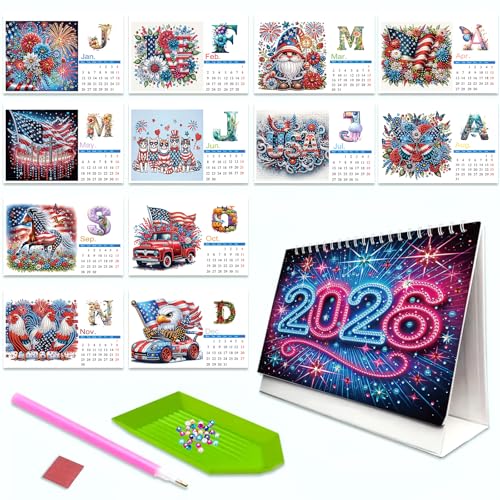5D Diamond Painting Kalender 2026, DIY Diamant Malerei Calendar 2026 Tischkalender, Diamant Painting Tischkalender Tischdeko Paper Kalender Set Geschenk (08) von Demiawaking