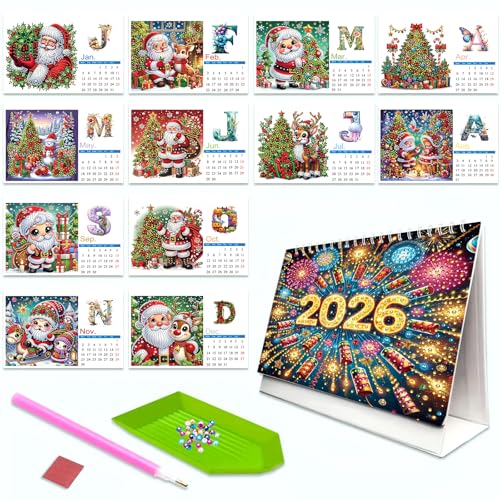 5D Diamond Painting Kalender 2026, DIY Diamant Malerei Calendar 2026 Tischkalender, Diamant Painting Tischkalender Tischdeko Paper Kalender Set Geschenk (09) von Demiawaking