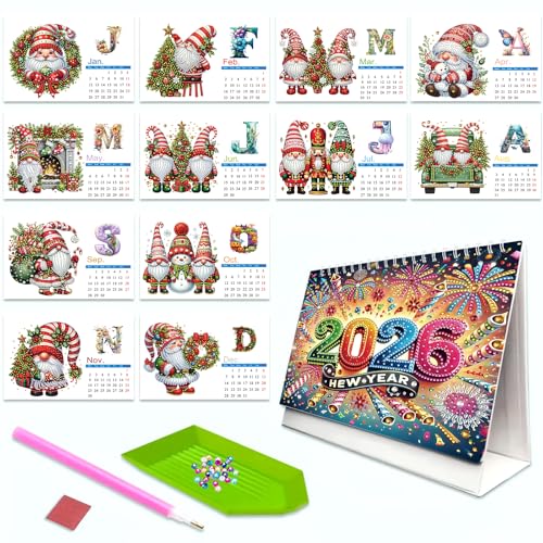 5D Diamond Painting Kalender 2026, DIY Diamant Malerei Calendar 2026 Tischkalender, Diamant Painting Tischkalender Tischdeko Paper Kalender Set Geschenk (11) von Demiawaking