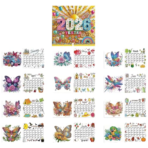 5D Diamond Painting Kalender 2026, DIY Diamant Malerei Calendar 2026 Tischkalender, Diamant Painting Tischkalender Tischdeko Paper Kalender Set Geschenk (D) von Demiawaking
