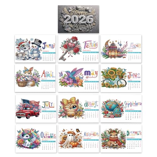 5D Diamond Painting Kalender 2026, DIY Diamant Malerei Calendar 2026 Tischkalender, Diamant Painting Tischkalender Tischdeko Paper Kalender Set Geschenk (E) von Demiawaking