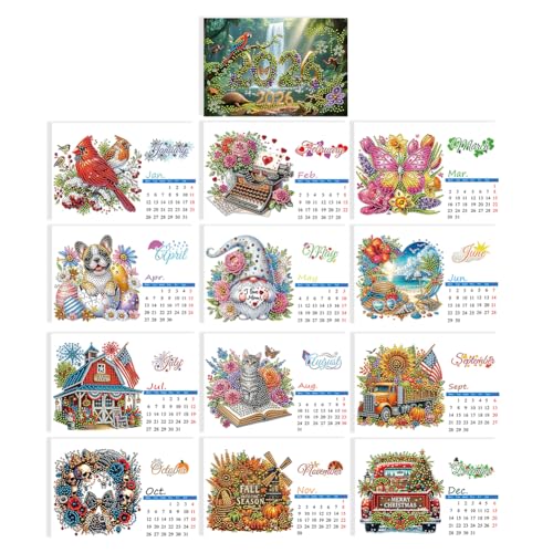 5D Diamond Painting Kalender 2026, DIY Diamant Malerei Calendar 2026 Tischkalender, Diamant Painting Tischkalender Tischdeko Paper Kalender Set Geschenk (G) von Demiawaking