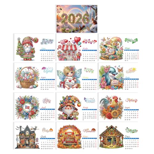 5D Diamond Painting Kalender 2026, DIY Diamant Malerei Calendar 2026 Tischkalender, Diamant Painting Tischkalender Tischdeko Paper Kalender Set Geschenk (I) von Demiawaking