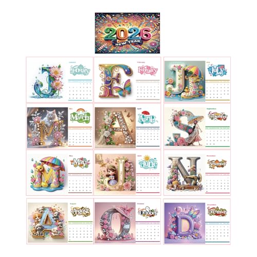 5D Diamond Painting Kalender 2026, DIY Diamant Malerei Calendar 2026 Tischkalender, Diamant Painting Tischkalender Tischdeko Paper Kalender Set Geschenk (K) von Demiawaking