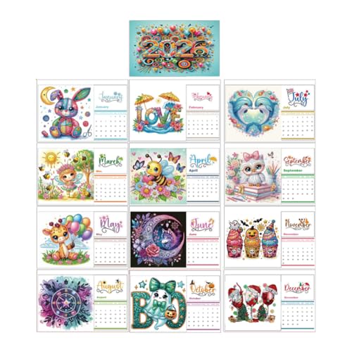 5D Diamond Painting Kalender 2026, DIY Diamant Malerei Calendar 2026 Tischkalender, Diamant Painting Tischkalender Tischdeko Paper Kalender Set Geschenk (L) von Demiawaking