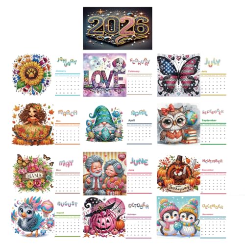 5D Diamond Painting Kalender 2026, DIY Diamant Malerei Calendar 2026 Tischkalender, Diamant Painting Tischkalender Tischdeko Paper Kalender Set Geschenk (M) von Demiawaking
