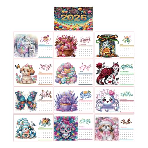 5D Diamond Painting Kalender 2026, DIY Diamant Malerei Calendar 2026 Tischkalender, Diamant Painting Tischkalender Tischdeko Paper Kalender Set Geschenk (N) von Demiawaking